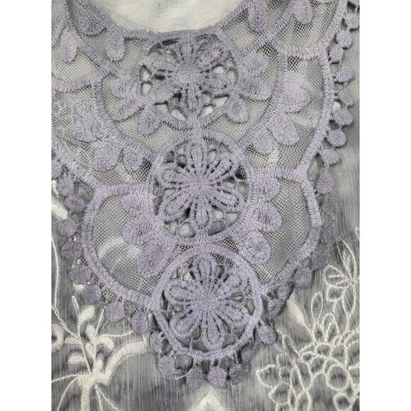 Simply Couture Gray/Blue Floral Lace Sleeveless Tank Top Flowy Shirt XL - Picture 3 of 7